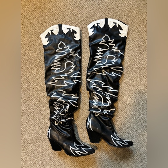 Rock Star Vegan Faux Leather Tall Thigh High Western Cowgirl Cowboy Boots - Picture 4 of 13